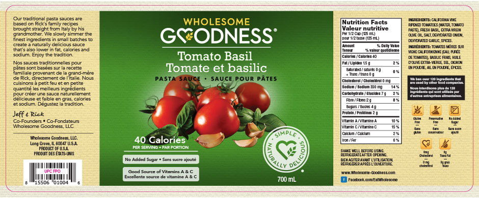 Wholesome Goodness Pasta Sauce Label